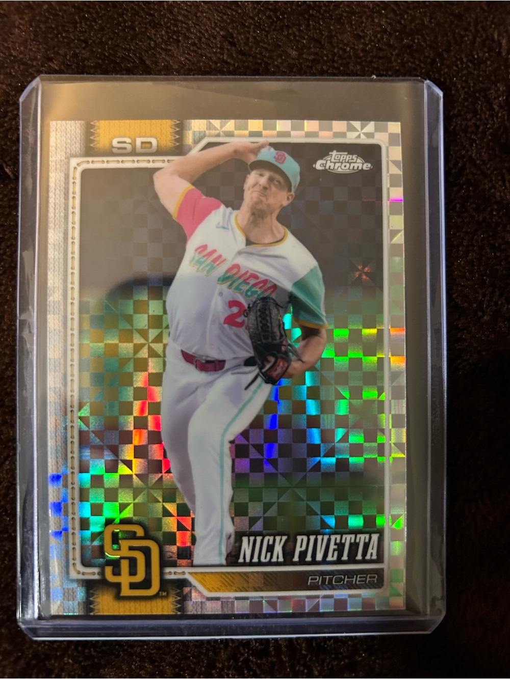 Nick Pivetta San Diego Holographic Baseball Card - White/Teal/Pink